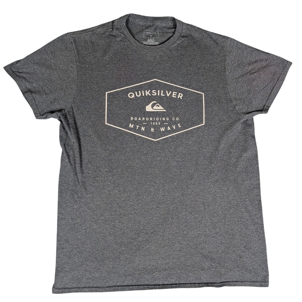 Quiksilver Graphic T-Shirt Men Medium Gray Heather Mountain Wave Logo Excellent
